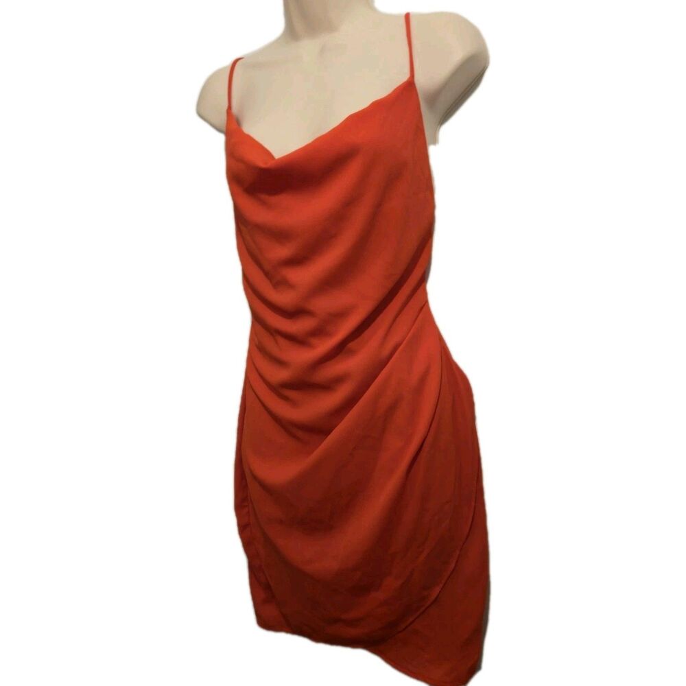 Red Satin Slip Dress S Maxi Cami Cowl Neck Backless Strappy Coquette Sirencore